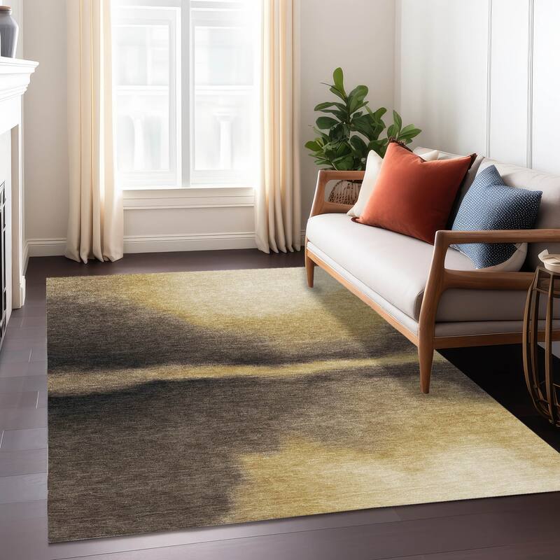 Machine Washable Indoor/ Outdoor Modern Landscape Chantille Rug
