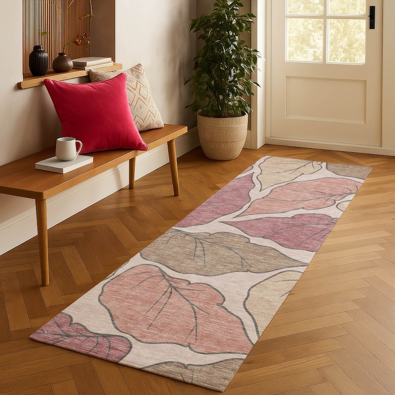 Machine Washable Indoor/ Outdoor Contemporary Floral Chantille Rug