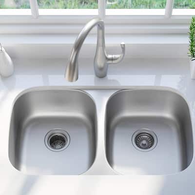 KRAUS Premier Stainless Steel 32 inch 2-Bowl Undermount Kitchen Sink
