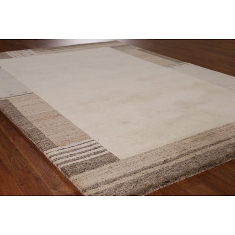 Solid Gabbeh Indian Area Rug Handmade Border Wool Carpet - 5'3" x 7'7" - 5'3" x 7'7" - Ivory/Beige