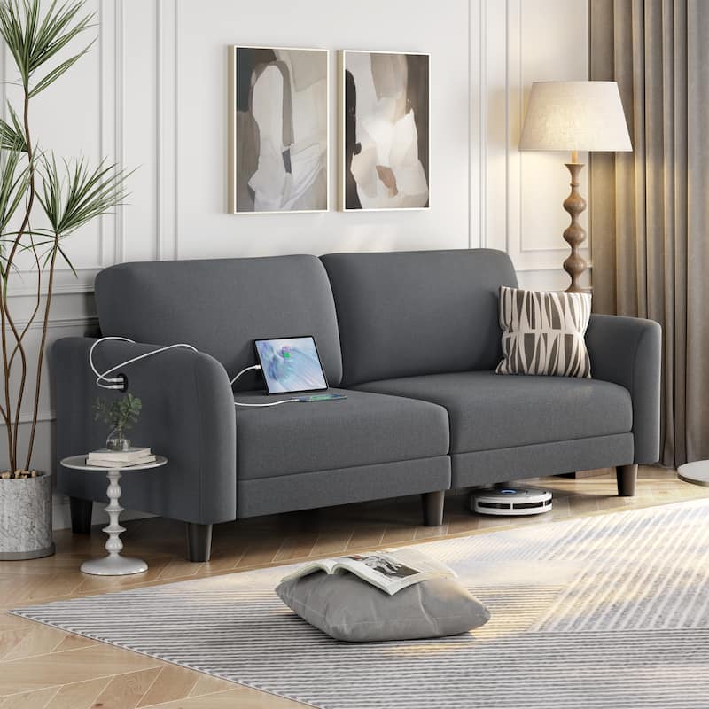 Yaheetech 2-Seater Upholstered Couch with Linen Fabric Sectional Sofa, Dark Gray - 75.5"×31"×35"