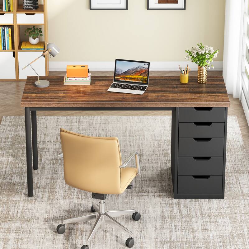 PC/Computer Desk with 5 Reversible Drawers, Home Office Desk with Storage, Laptop Desk Study Writing Table Workstation