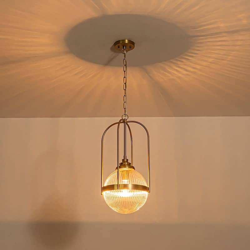 Mid-century 1-Light Geometric Ribbed Glass Kitchen Island Pendant - 10.6 in