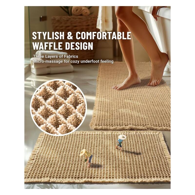 Large Waffle Bath Mat Set, Non Slip Bathroom Mat Set