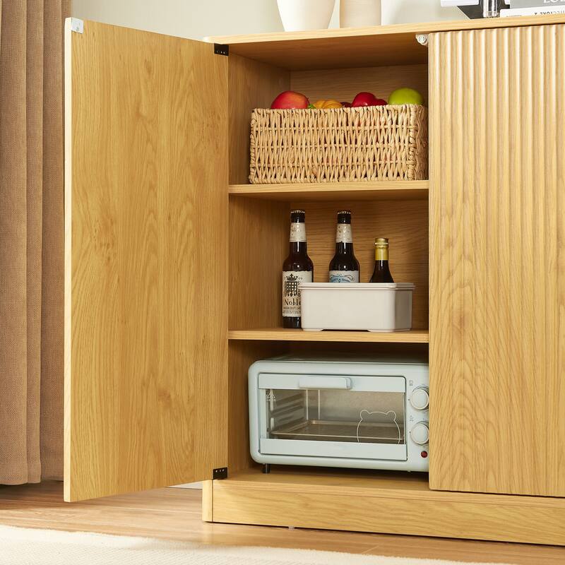 31.5-inch modern wavy sideboard, - Natural