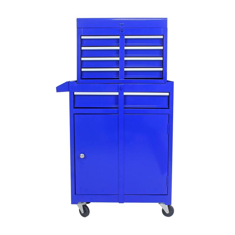 Detachable 5 Drawer Tool Chest with Bottom Cabinet and One Adjustable Shelf - Blue