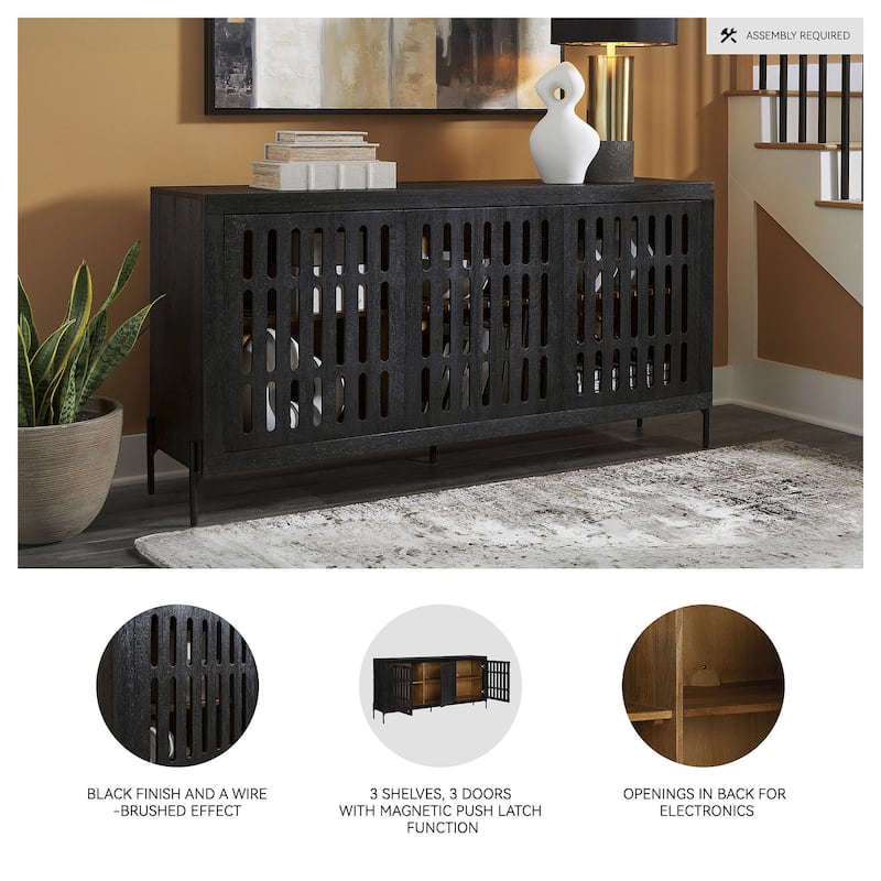 Signature Design by Ashley Vallisburg Black/Natural Accent Cabinet - 64" W x 15.88" D x 32.25" H