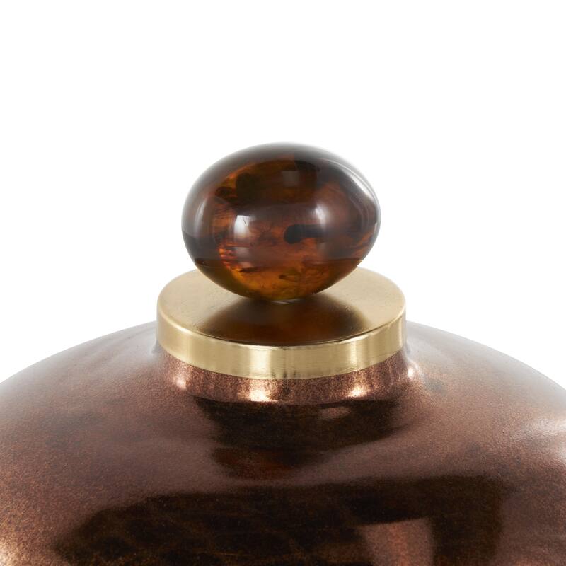 Copper Glass Speckled Ombre Living Room Decorative Jars with Textured Top Knob and Gold and Beige Accents