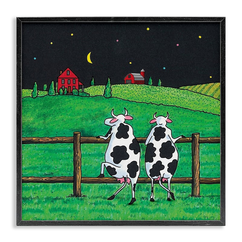 Stupell Girls Night Out Cows Framed Giclee Art Design By Roger Straub - 17 x 17 - Black