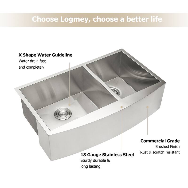 Lordear 33" Stainless Steel Sink Double Bowl Undermount Farmhouse Kitchen Sink with Accessories - 33 in.W x 20 in.D x 9 in.H