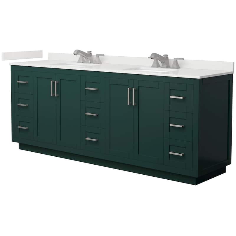 Wyndham Collection WCF292984D-QTZ-US3MXX Miranda 84" Free Standing - Green / White Quartz Top / Brushed Nickel Hardware