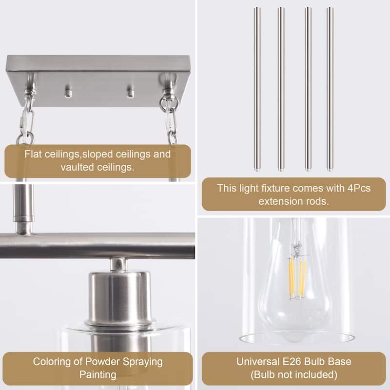 4-Light 43.7"W Kitchen Pendant Lighting witn Clear Glass Shades