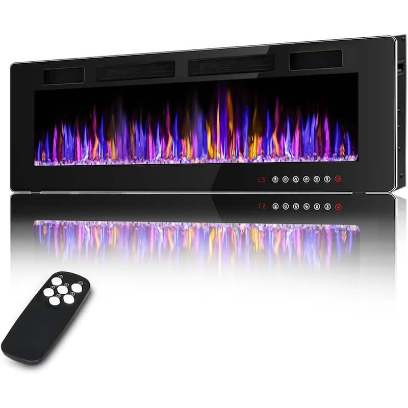 BOSSIN Electric Fireplace Wall Mounted and Recessed with Remote Control, 750/1500W Ultra-Thin Wall Fireplace Heater, Low Noise - 72INCH
