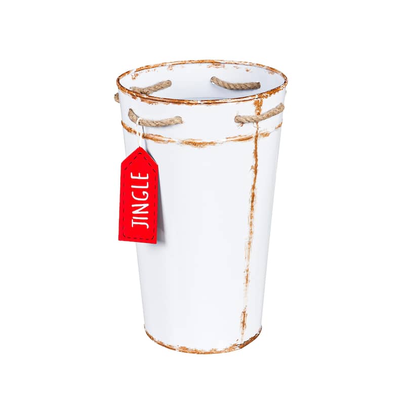 French Bucket with Holiday Tag on Robe Metal Planter (3-Pack)