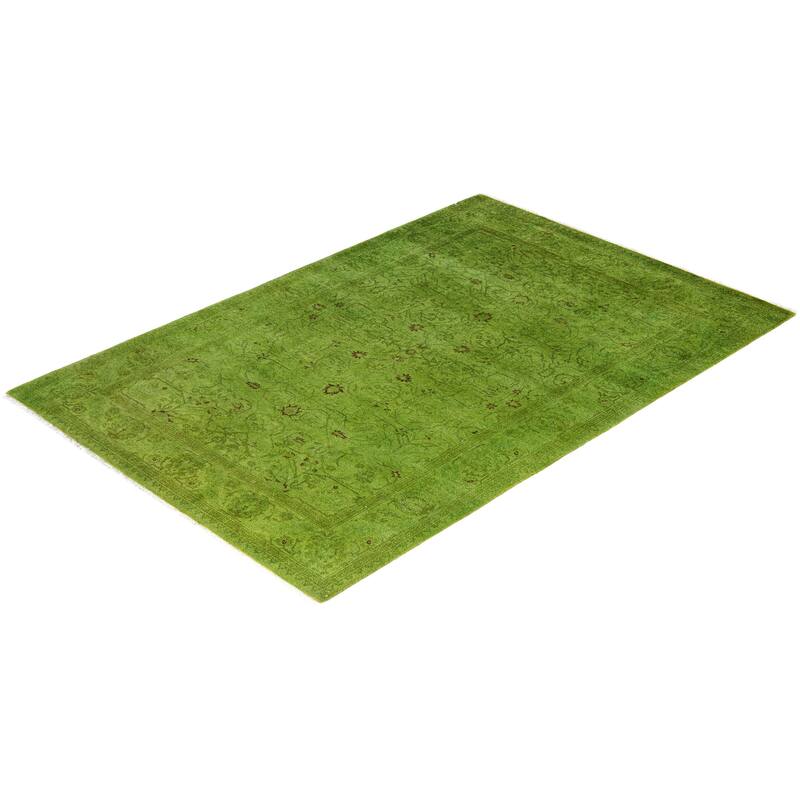 Overdyed One-of-a-Kind Hand-Knotted Area Rug - Green - 4' 2" x 6' 2"