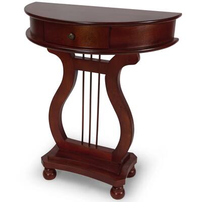 All Things Cedar Wood Half Moon Harp Accent Storage Drawer Console Table, Cherry - 26