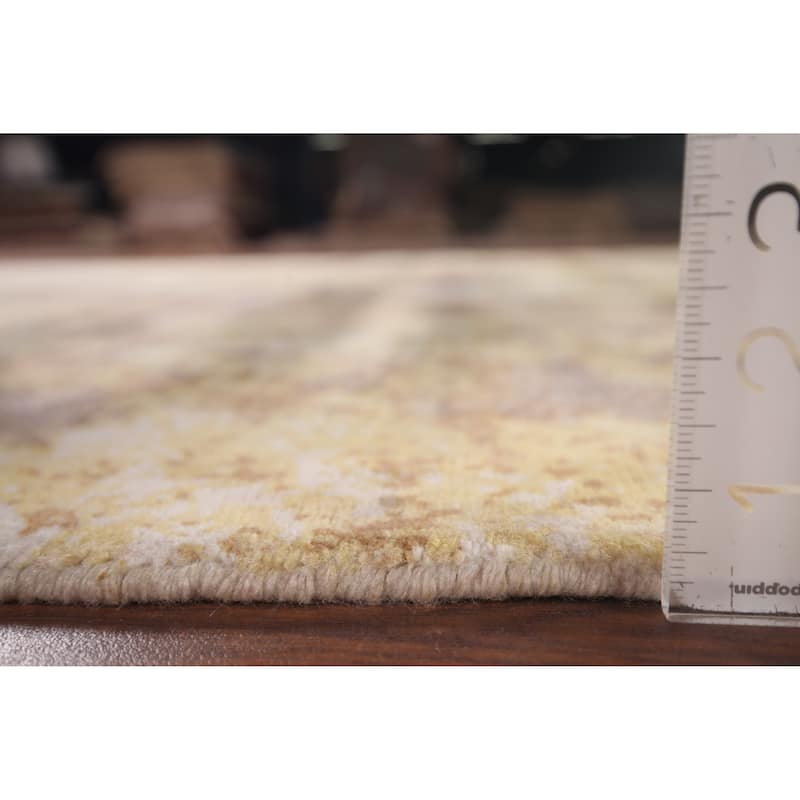 Yellow Abstract Oriental Area Rug Hand-Knotted Wool Carpet - 5'11"x 9'0"
