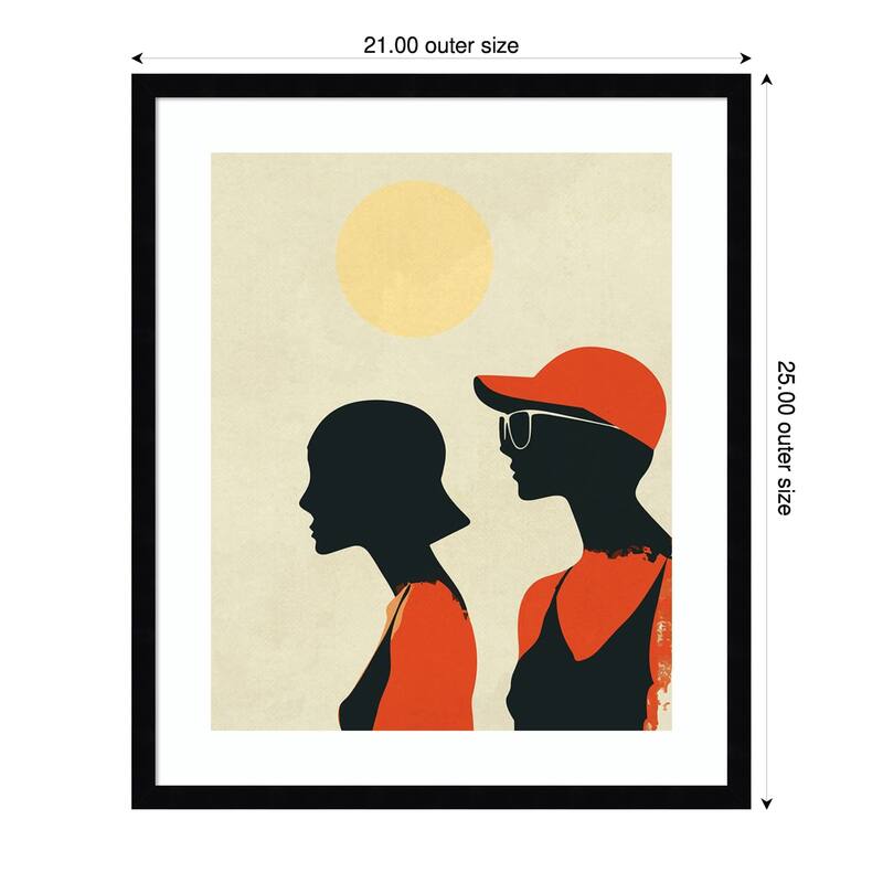 Sunny Sisters by Layla Oz Wood Framed Wall Art Print - Svelte Noir Black - 21 x 25 in