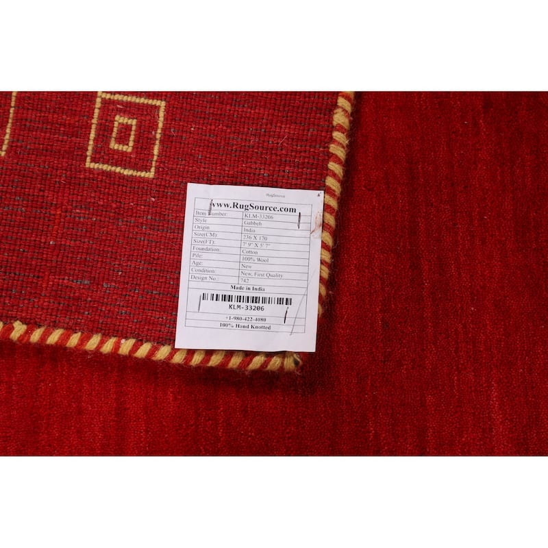 Red Gabbeh Oriental Area Rug Hand-Knotted Modern Wool Carpet - 5'7"x 7'9"