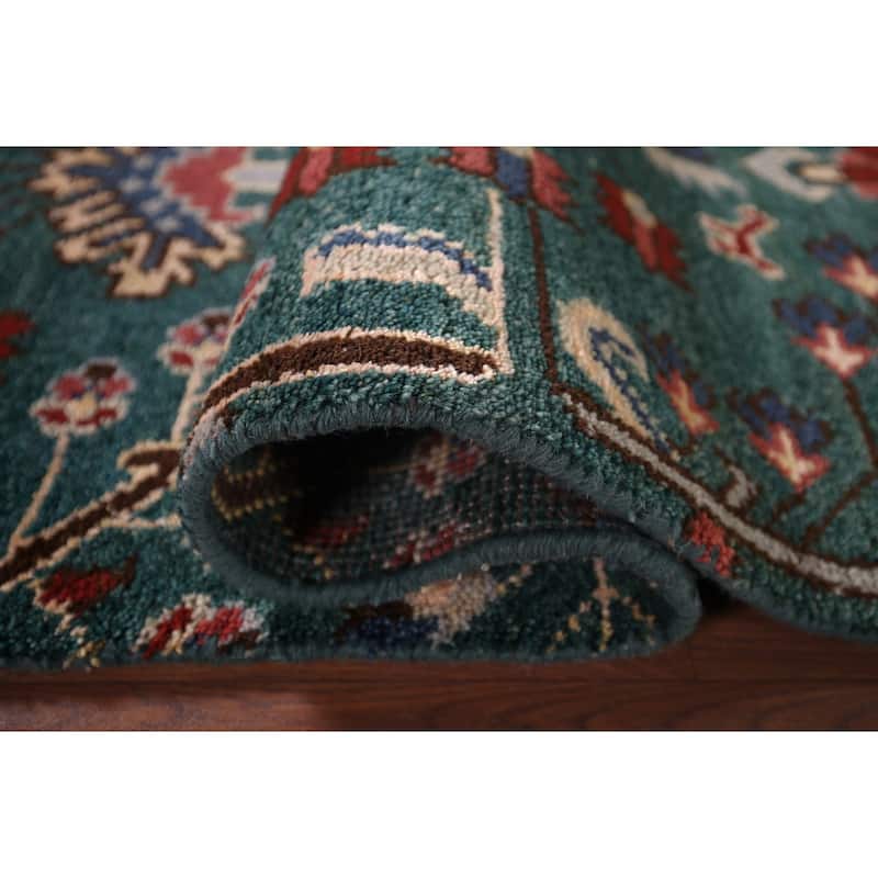 All-Over Green Kazak Oriental Runner Rug Handmade Wool Carpet - 2'6"x 9'11"