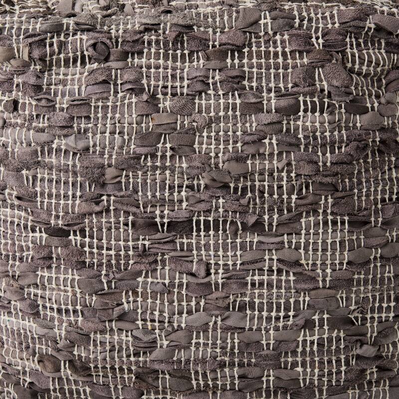 Mercana "Falguni" Grey Patterned Leather & Cotton Square Pouf