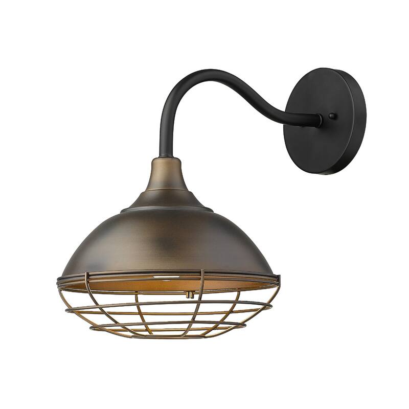 1-Light Farmhouse Style Outdoor Wall Sconce Light Fixture in Oil-Rubbed Bronze Finish with Wire Cage