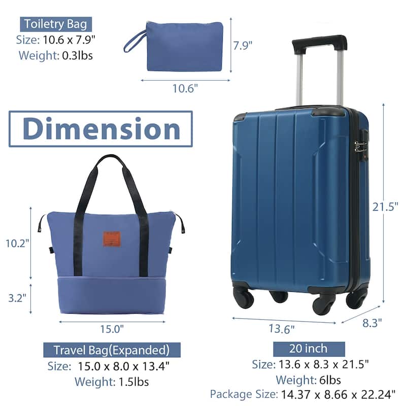 20"Carry On Luggage Set 3 Piece with Spinner Wheels, Lightweight Hardshell ABS Suitcase for Weedend Getaways, Business Travel