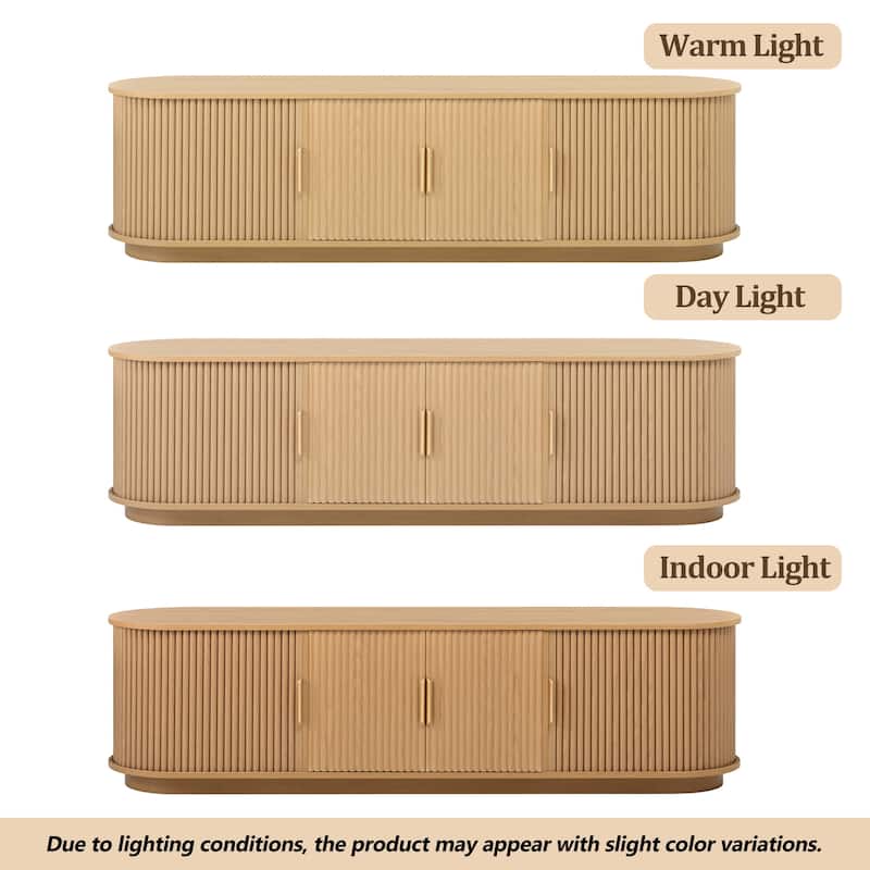 Wood TV Stand with Tambour Doors, Media Console with Adjustable Storage & Cable Holes, Entertainment Center for TVs up to 75"