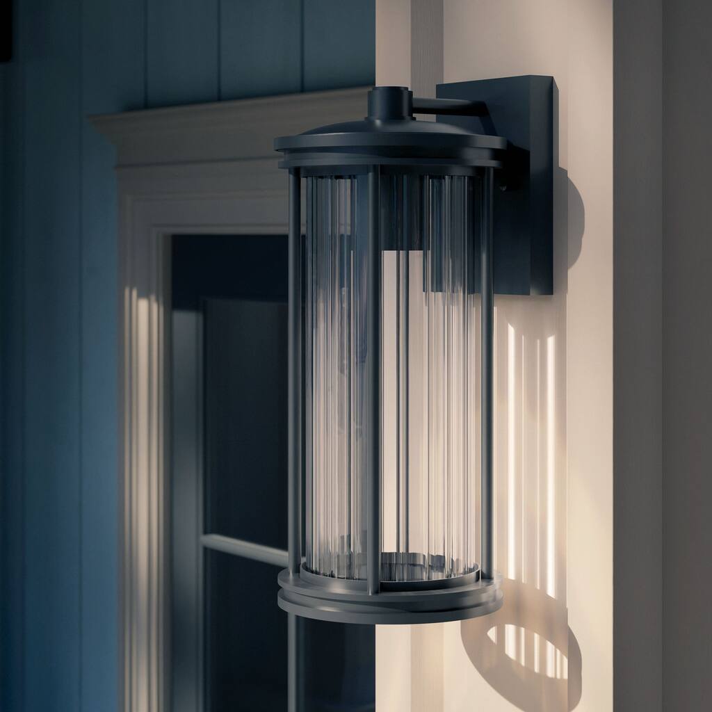 Barras 16" 1-Light Outdoor DarkSky Approved Wall Sconce with Clear Ribbed Glass in Black