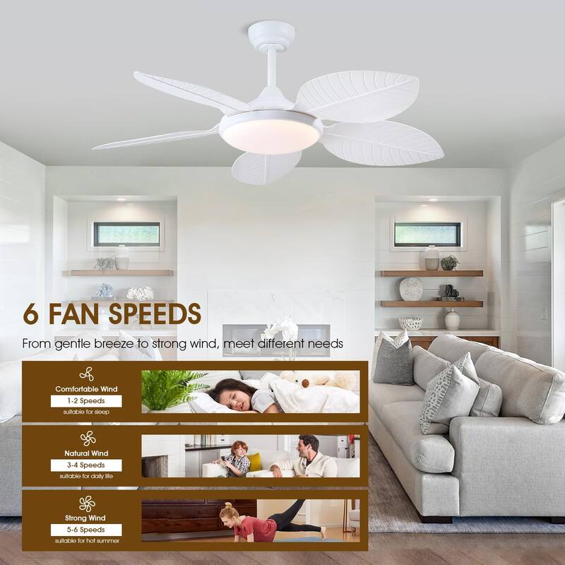 48" Downrod Ceiling Fan with Light,Palm Leaf Blades,Tropical Ceiling Fan for Living Room,Bedroom,Patio - 48 Inches