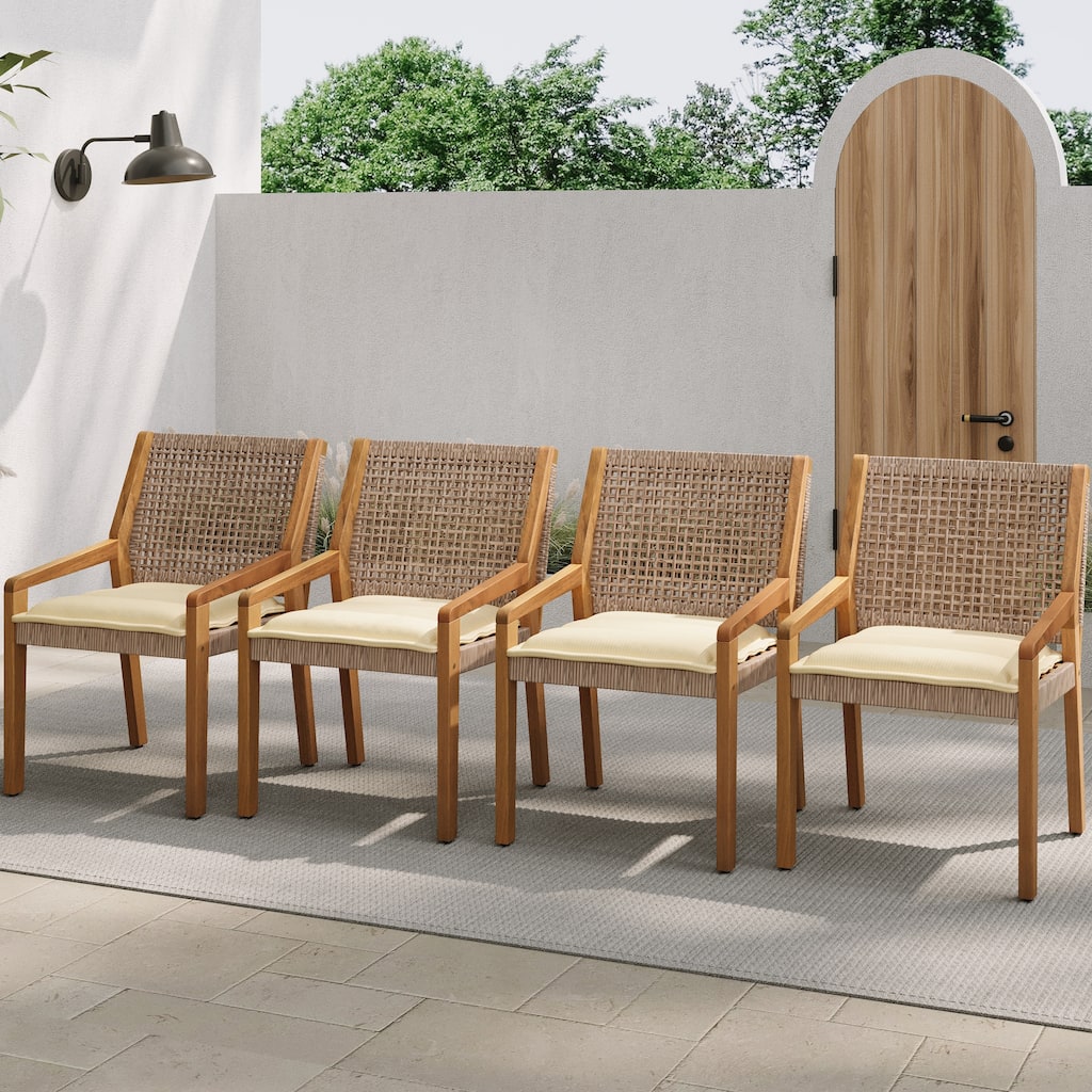 Acacia Wood and Wicker Dining chair Set of 4
