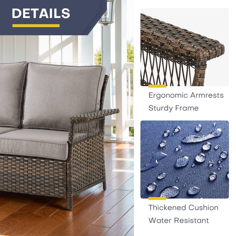 Gymojoy Patio Chairs with Coffee Table and Ottomans - Brown