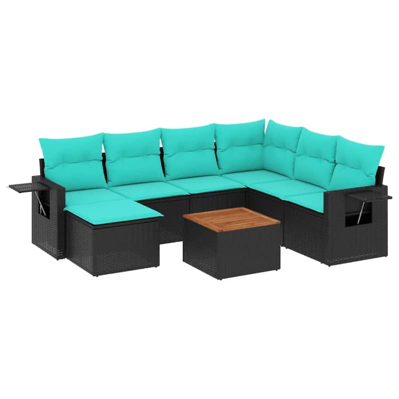 vidaXL 8 Piece Patio Sofa Set with Cushions Black Poly Rattan - 24.4 x 24.4 x 27.2
