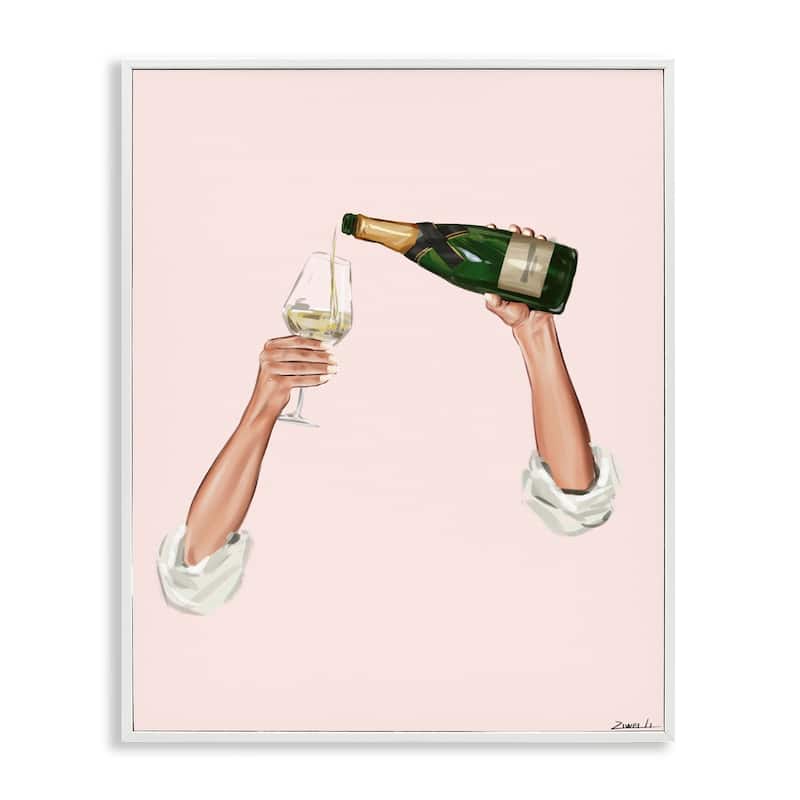 Stupell Champagne Pour on Pink Framed Giclee Art Design By Ziwei Li - 24 x 30 - White