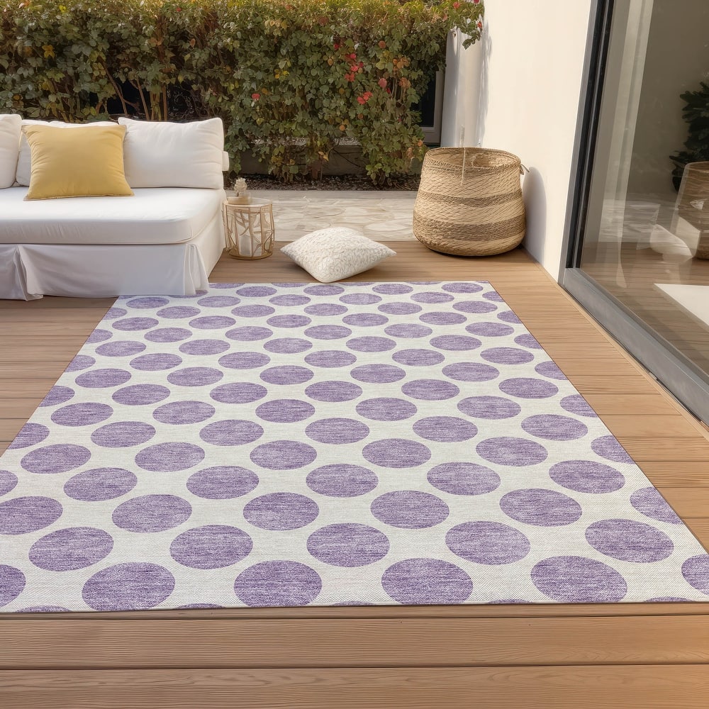 Machine Washable Indoor/ Outdoor Polka Dots Chantille Rug