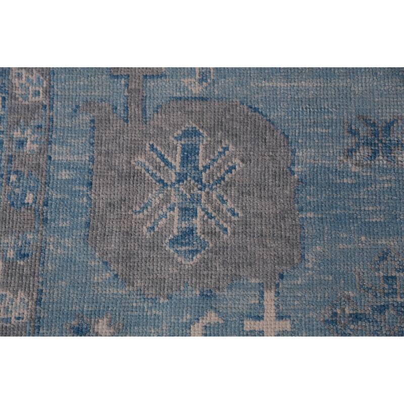 Hand Knotted Oriental 100% Wool Carpet Transitional All-Over Navy Blue & Blues Oushak Area Rug - 12' 9'' X 9' 1''