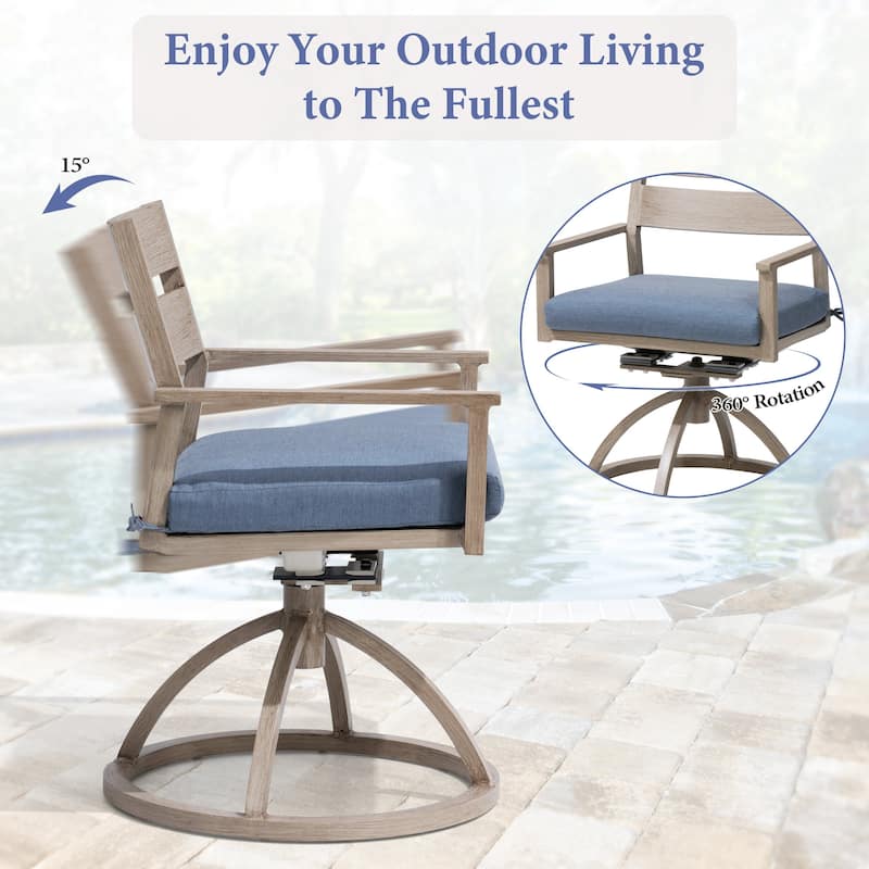 Outdoor Patio Swivel Aluminum Dining Chairs with Sunbrella Fabric Cushion