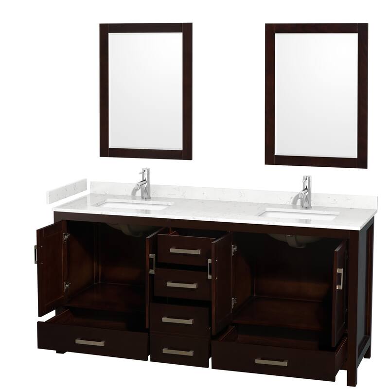 Sheffield Double Bathroom Vanity Set, Cultured Top, 24-Inch Mirrors