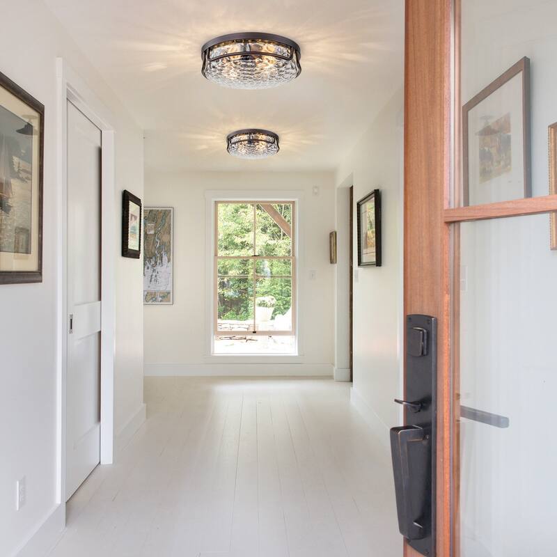 Farmhouse 2-Light Flush Mount Light with Water Ripples Glass