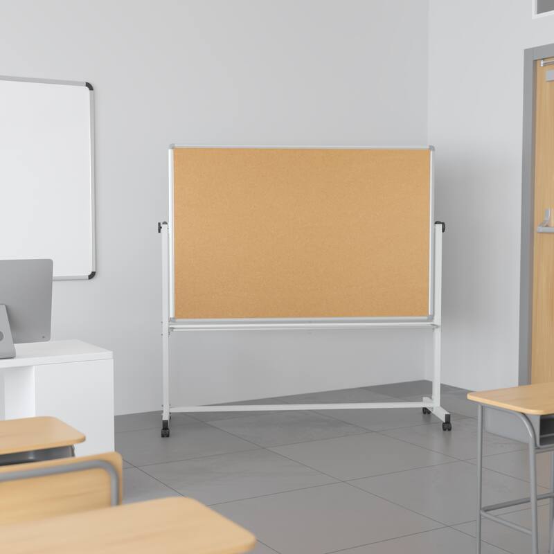 Reversible Mobile Cork Bulletin & White Board with Pen Tray