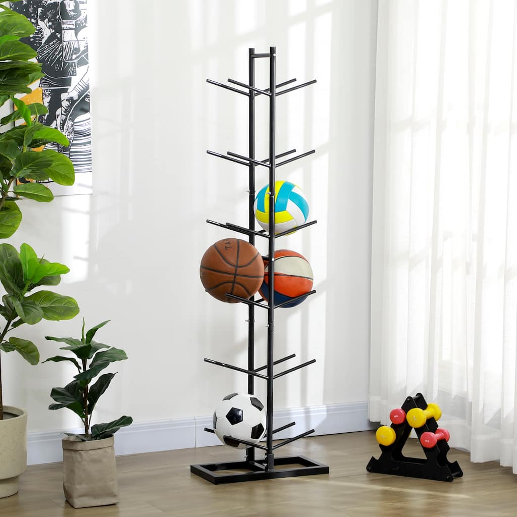 Soozier Ball Storage Rack, Vertical Basketball Rack, Steel Ball Holder Organizer for Gym Garage Classroom, 12-Ball Capacity