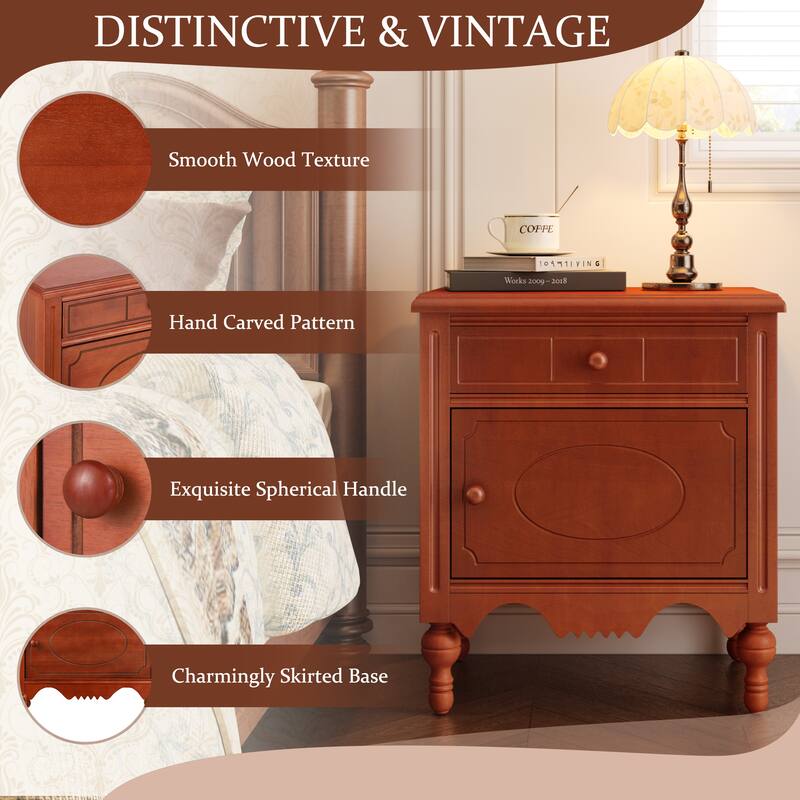 Christopher Knight Home - Marwood Carved Wood Nightstand with Soft-Close Slides and Gourd Legs