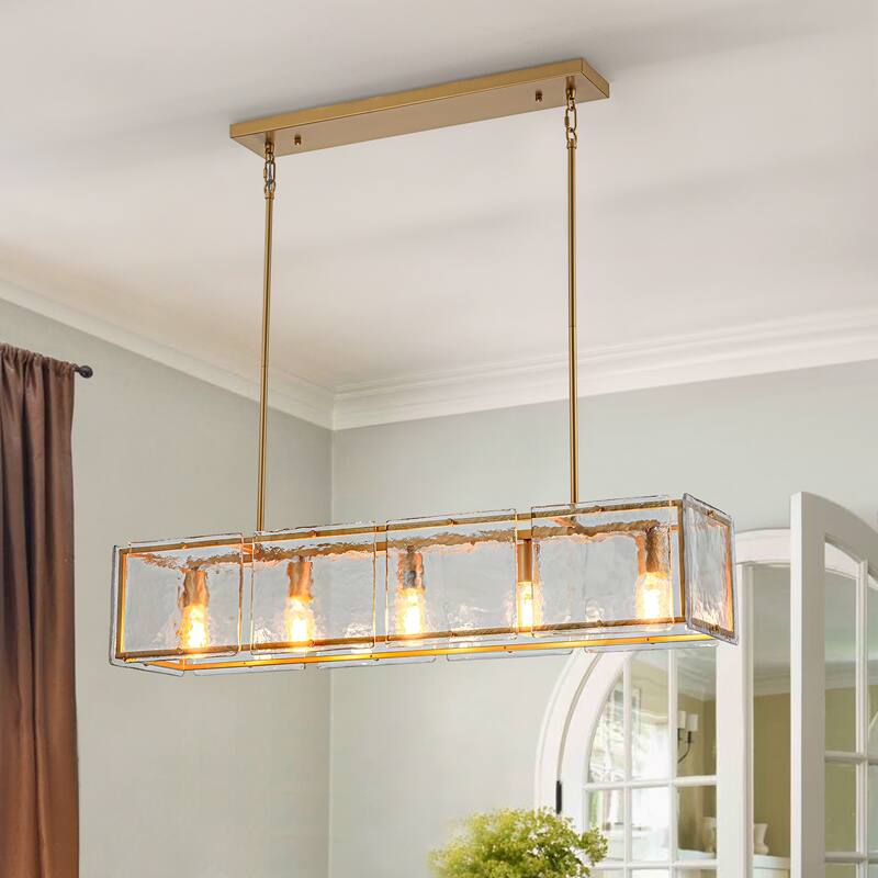 Modern 39.37" Large Rectangle Water Ripple Glass Chandelier for Dining Room - W39.4"