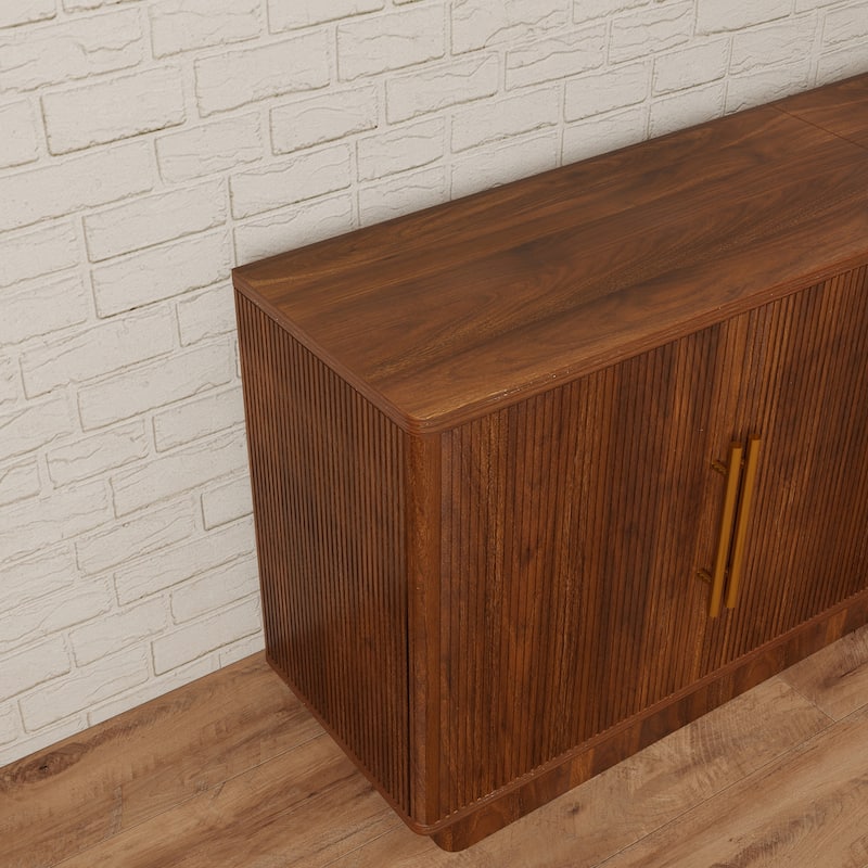 70"W Modern Fluted TV Stand for TV up to 78" with Storage - Walnut