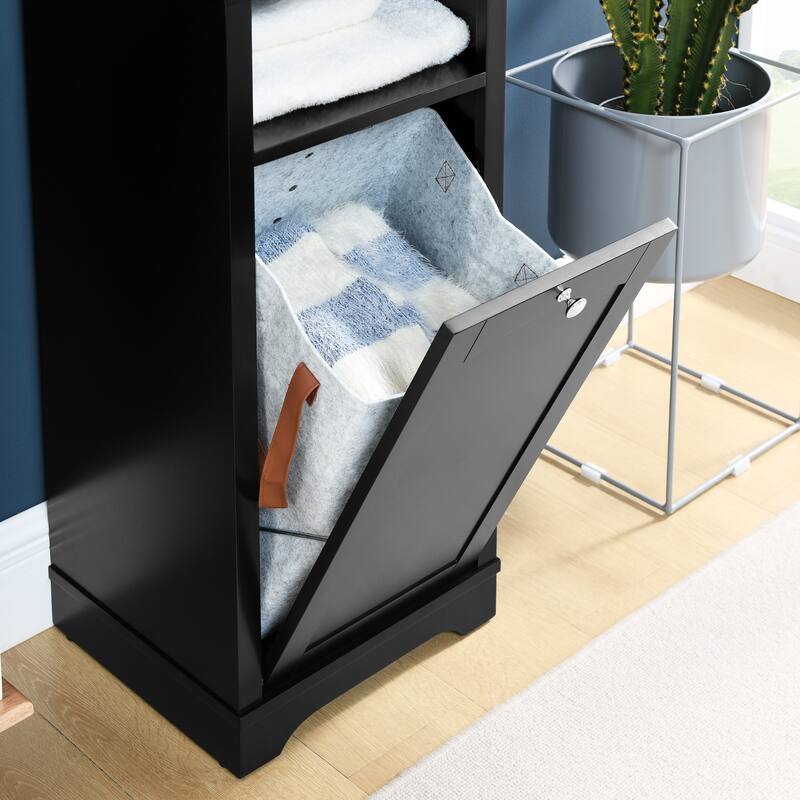 64" Tall Bathroom Floor Standing Storage Cabine with 4 Adjustable Shelves & Laundry Hamper Storage