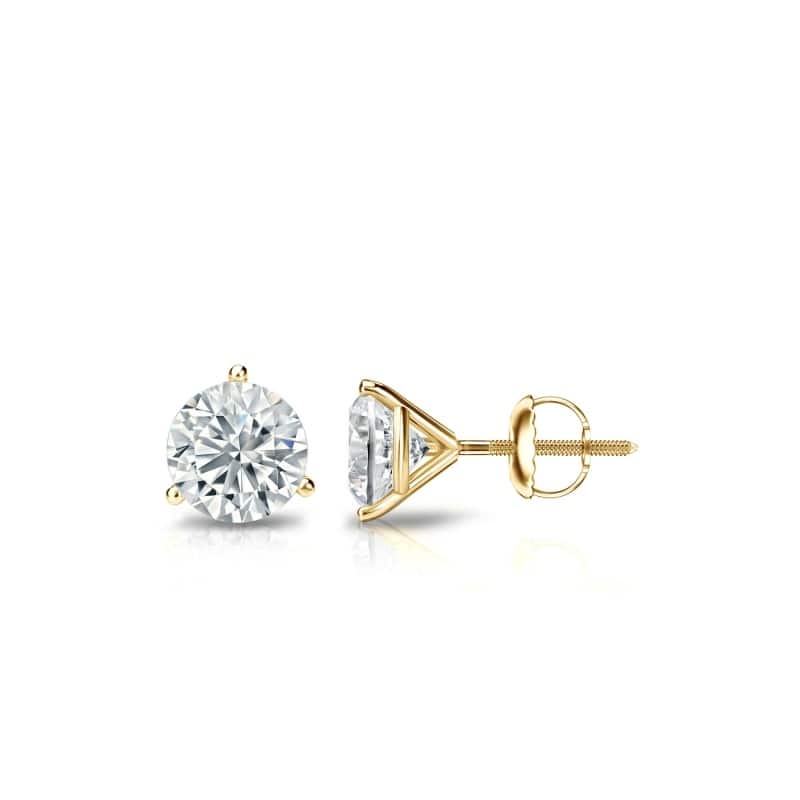Auriya 14k Gold Lab Grown Round Diamond Stud Earrings 0.50 to 5.00 ct. tw. 3-Prong Screw-Back (F-G VS) - Yellow - 1.25 ct. tw.