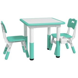 Kids Table and Chairs Set, Adjustable Height Toddler Activity Table with Storage for Crafts and Play