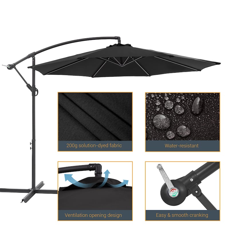 BONOSUKI 10ft Patio Offset Umbrella,w/Crossed Base Cantilever Umbrella