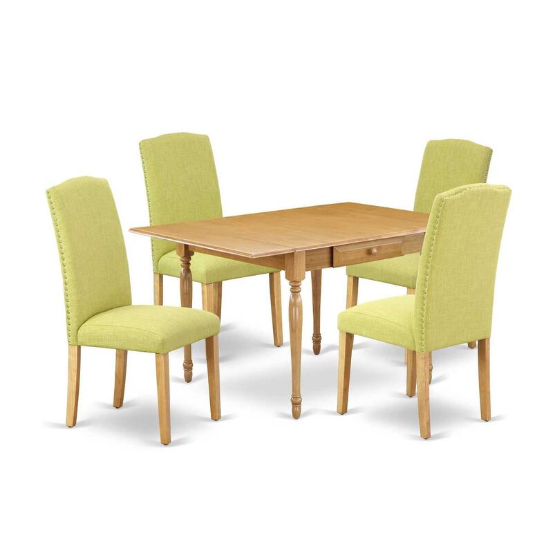 HomeStock 5-Pc Natural Oak Finish Solid Wood Top - Dining Room Set with Dropleaf - Seats 4