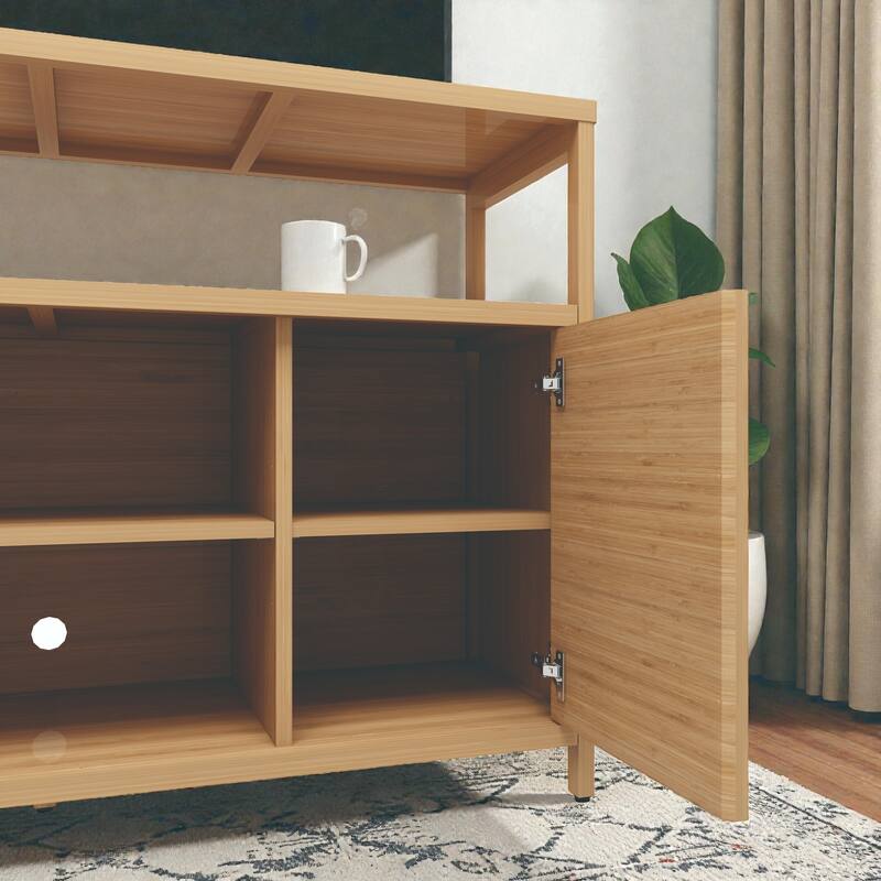 49 in Bamboo Sideboard Cabinet with Shelves, Bathroom Storage Organizer with Double Doors and Adjustable Inner Space